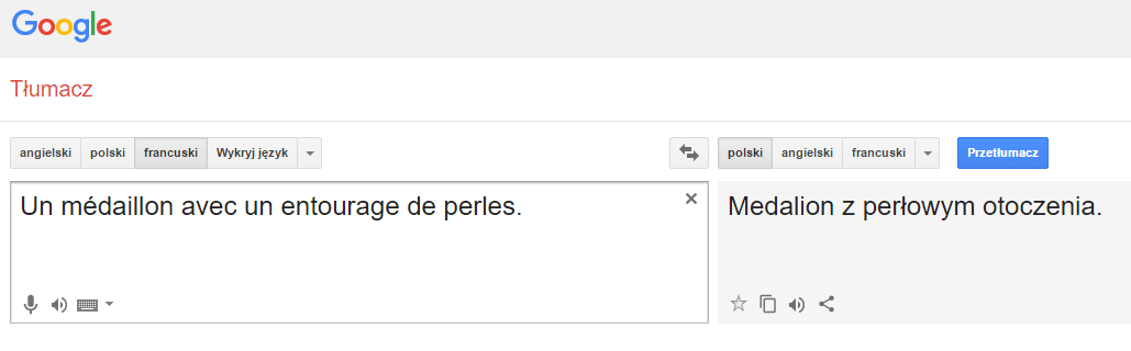 Błędne tłumaczenie przez Google Tłumacz francuskiego słowa ''entourage''. 